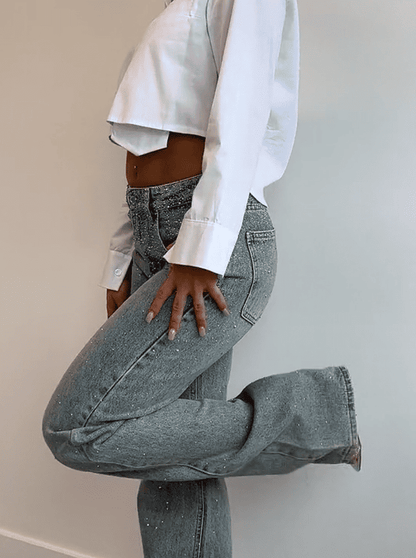 Exclusive rhinestone jeans vintage wash