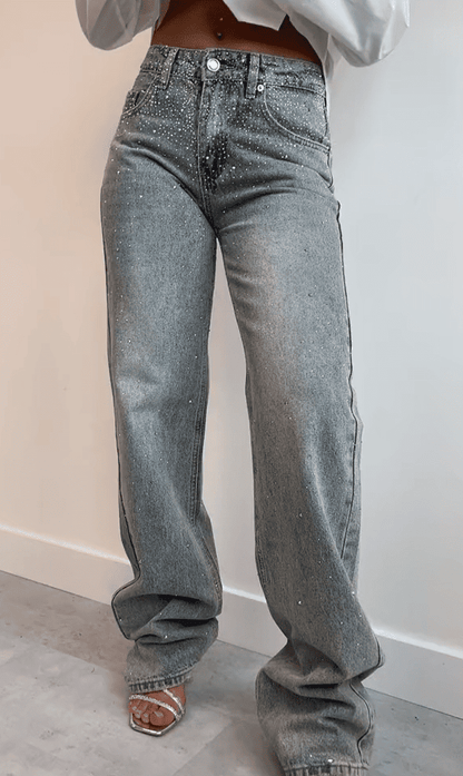 Exclusive rhinestone jeans vintage wash