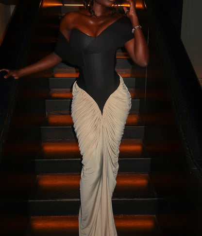 Round Neck Sleeveless Backless Side Drape Dress