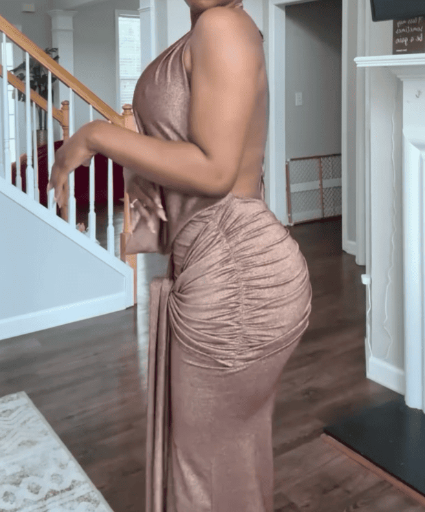 Plunge Drape Ruched Maxi Dress