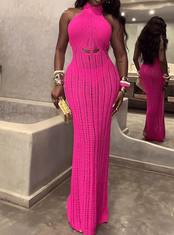 Rose Knit Cutout Maxi Dress