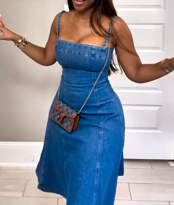 Stretch Denim Midi Dress