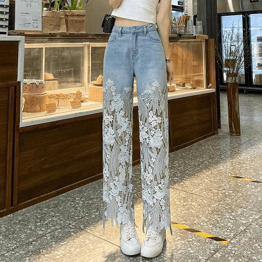 Hollow Lace Patchwork Jeans