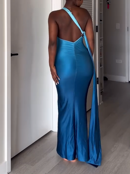 Sleeveless One-Shoulder Gradient Maxi Dress