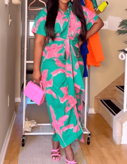 Floral Split Belted Midi Dress