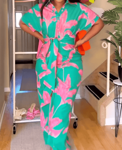 Floral Split Belted Midi Dress