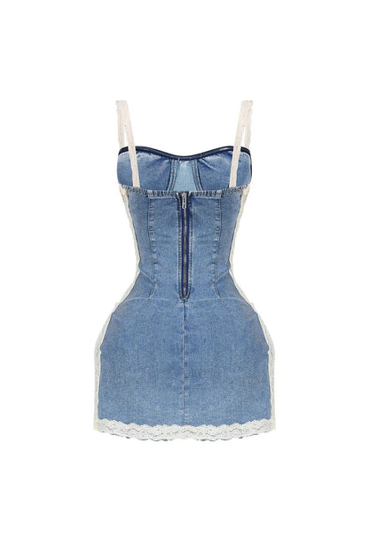 Lace Denim Mini Dress