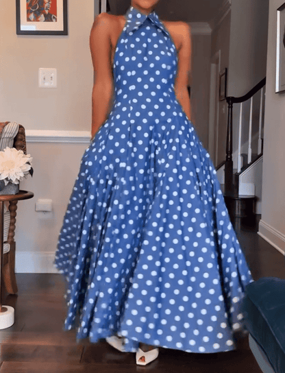 Polkadot Backless Maxi Dress