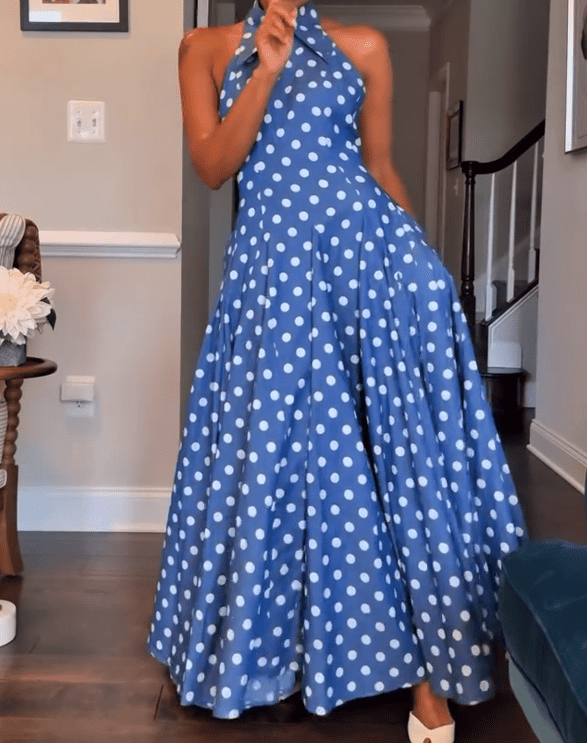 Polkadot Backless Maxi Dress