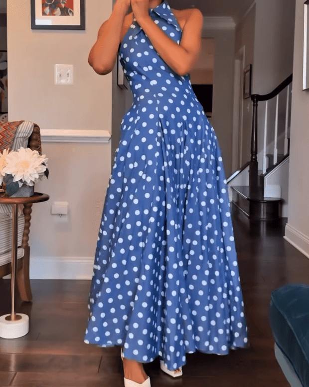 Polkadot Backless Maxi Dress