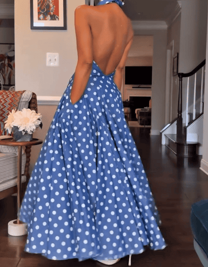 Polkadot Backless Maxi Dress