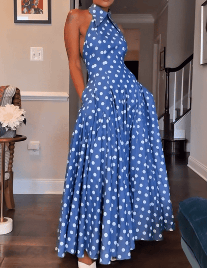 Polkadot Backless Maxi Dress