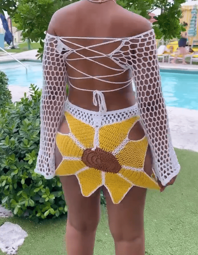 Sunflower Feel Crochet Mini Skirt Set