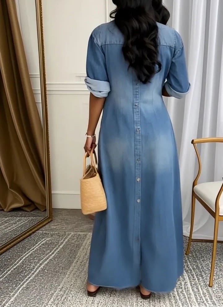 Ladies' Lapel Wash Water Splicing Pocket Casual Dress