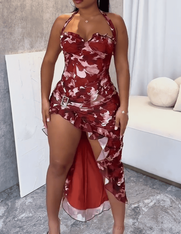 Real Romantic Mesh Ruffled Maxi Dress