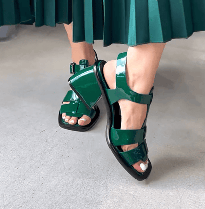 Leather Thick-Heel Sandals