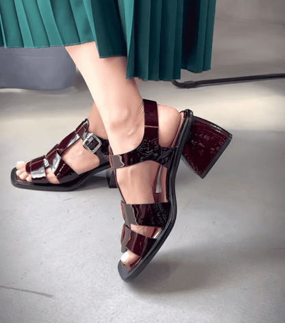 Leather Thick-Heel Sandals