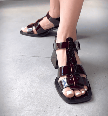 Leather Thick-Heel Sandals