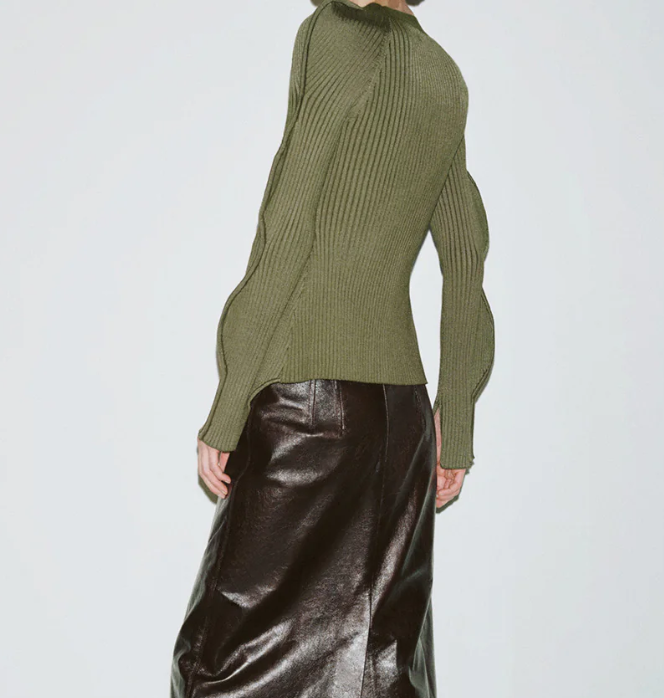 Wave Sleeve V-Neck Knitted Cardigan