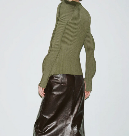 Wave Sleeve V-Neck Knitted Cardigan