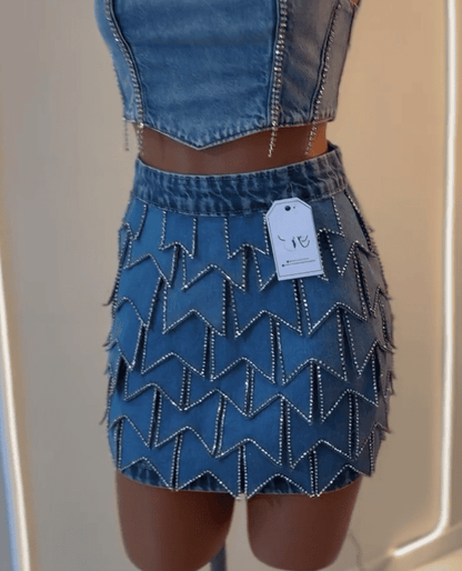 Chic Jewel Denim Skirt - High-Quality