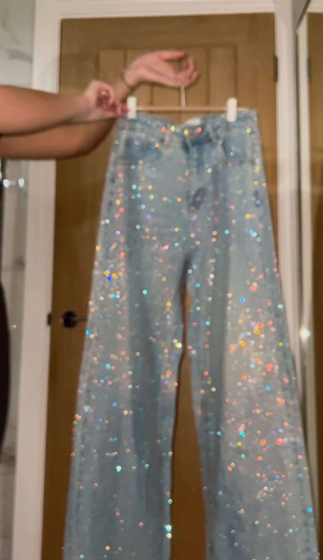 Rainbow Diamond Wide Leg Sparkle Covered Jeans