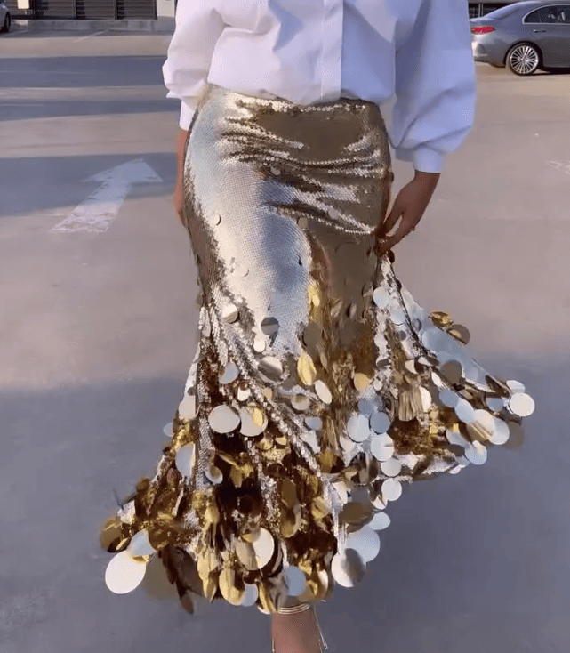 Low Waist Sequin Midi Skirt
