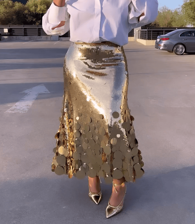 Low Waist Sequin Midi Skirt