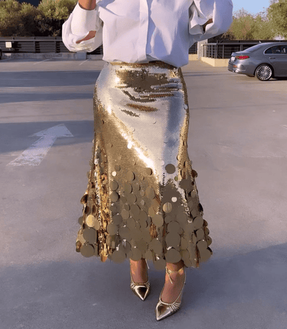 Low Waist Sequin Midi Skirt