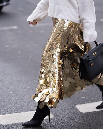 Low Waist Sequin Midi Skirt