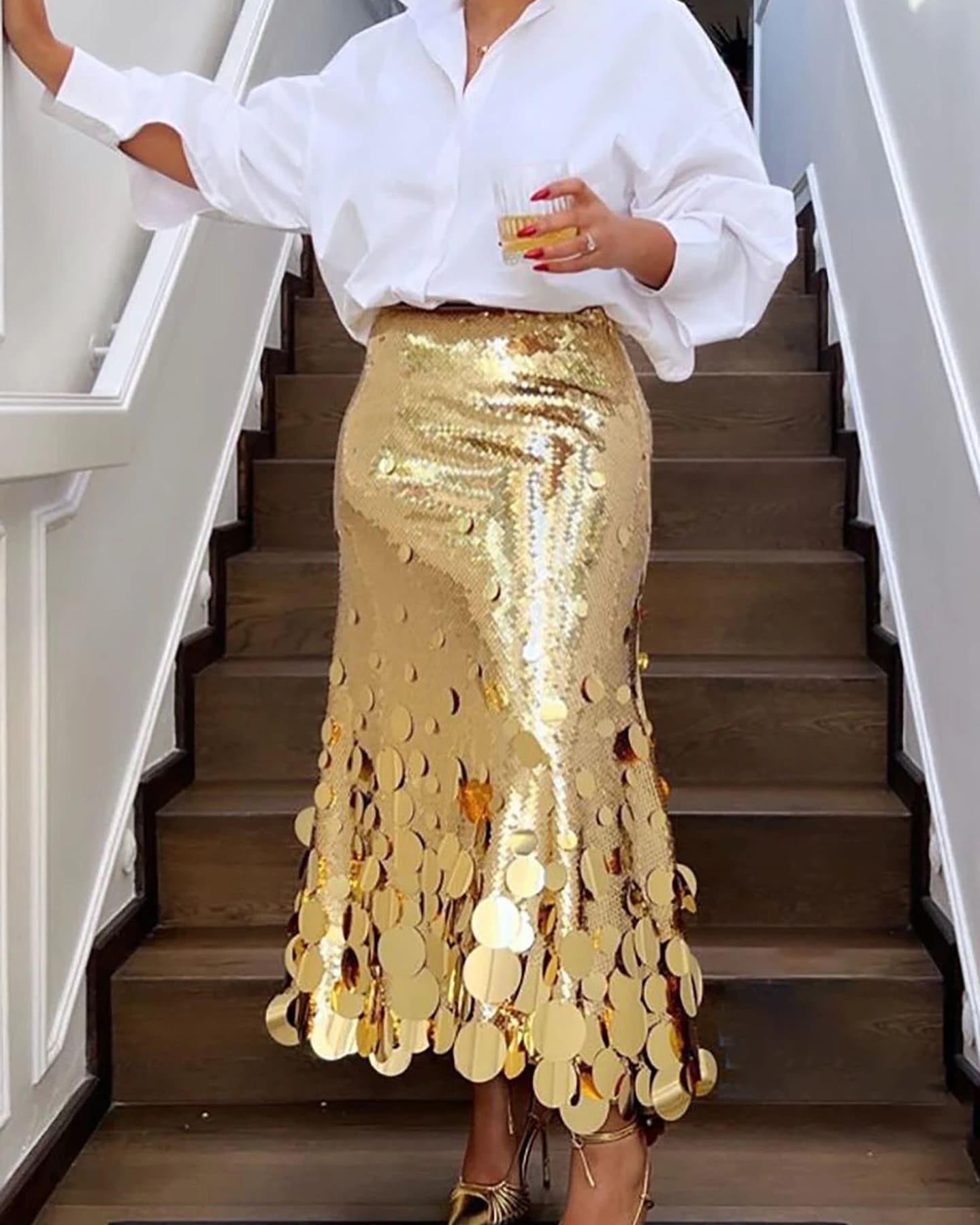 Low Waist Sequin Midi Skirt