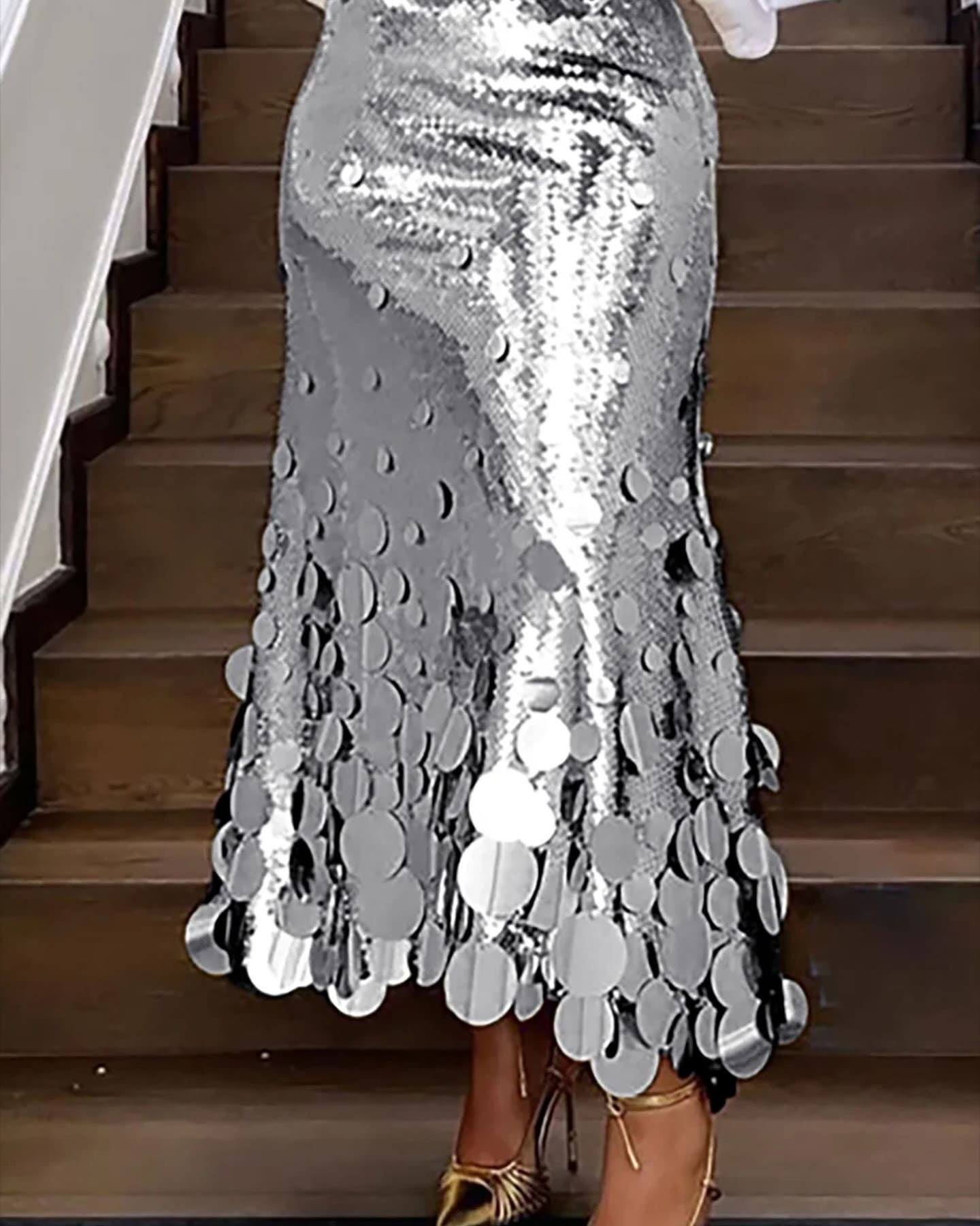 Low Waist Sequin Midi Skirt