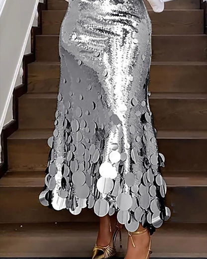 Low Waist Sequin Midi Skirt