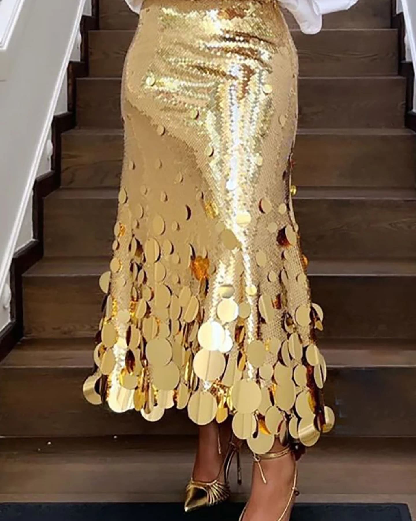 Low Waist Sequin Midi Skirt