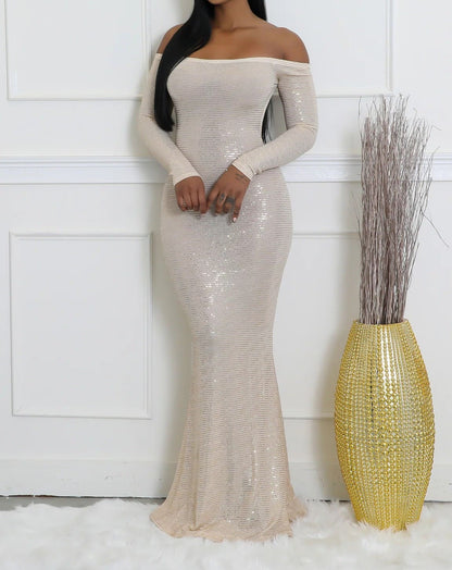Shiny Metallic backless maxi dress