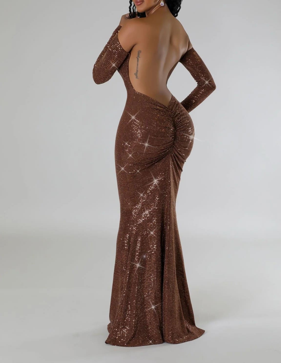 Shiny Metallic backless maxi dress