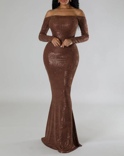 Shiny Metallic backless maxi dress