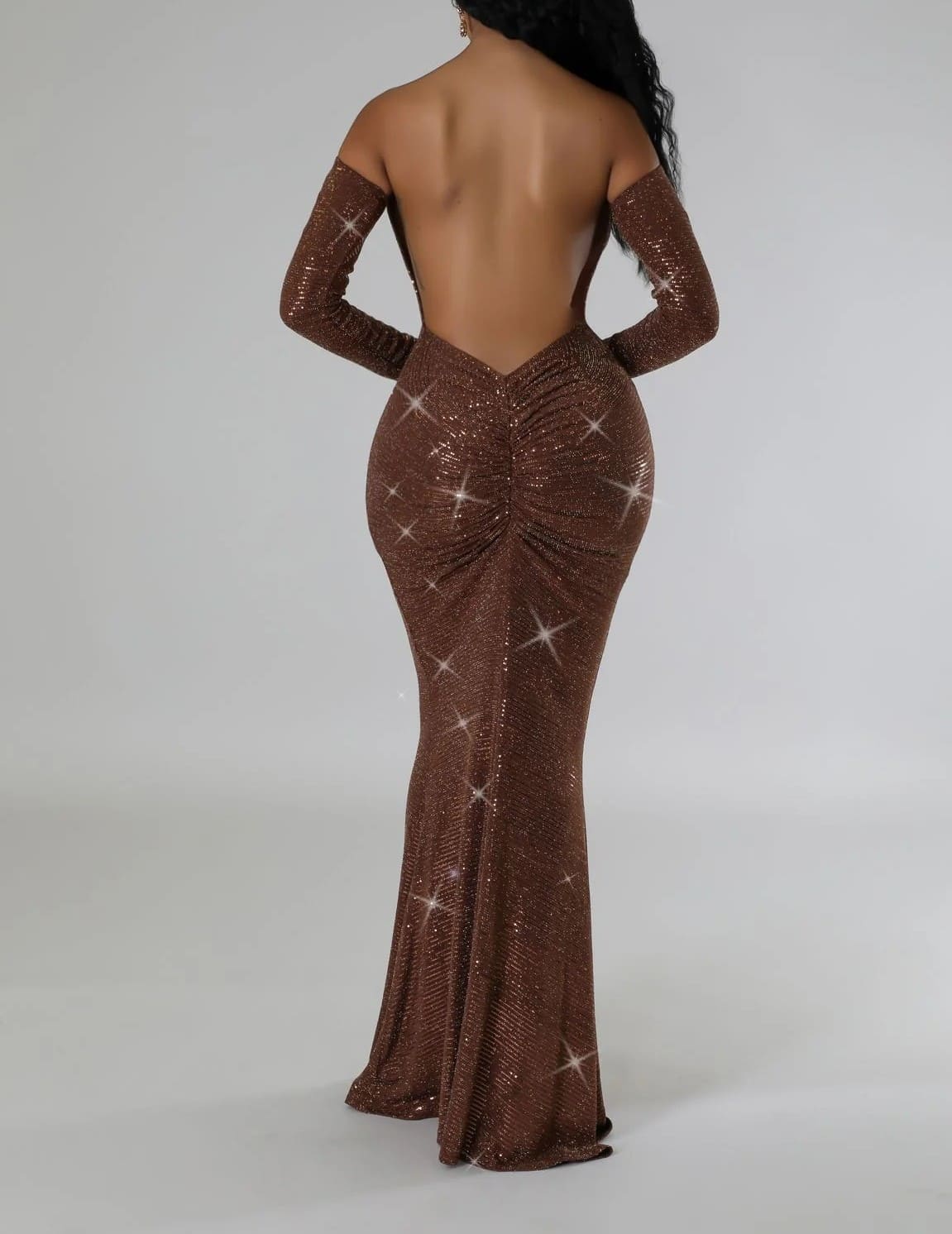 Shiny Metallic backless maxi dress