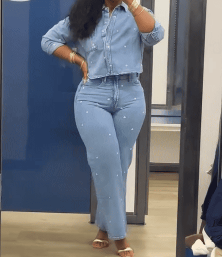 Denim set with embroidered beads