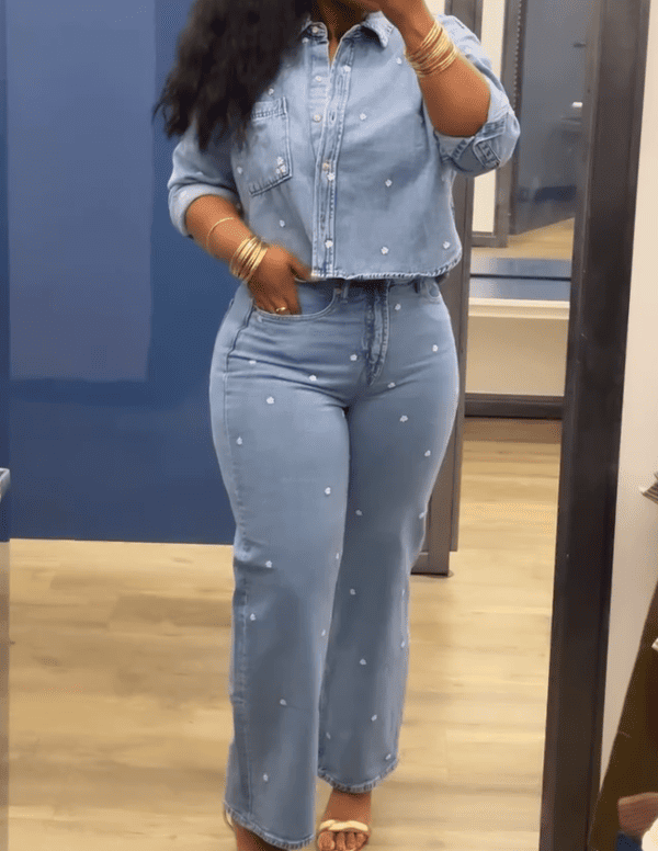 Denim set with embroidered beads