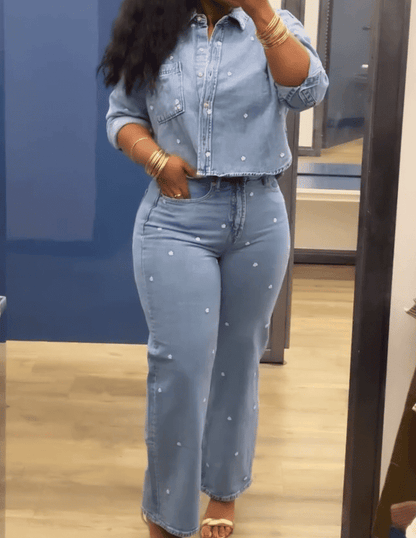 Denim set with embroidered beads