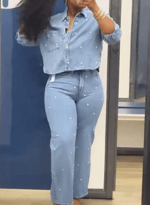 Denim set with embroidered beads