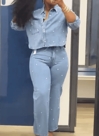 Denim set with embroidered beads