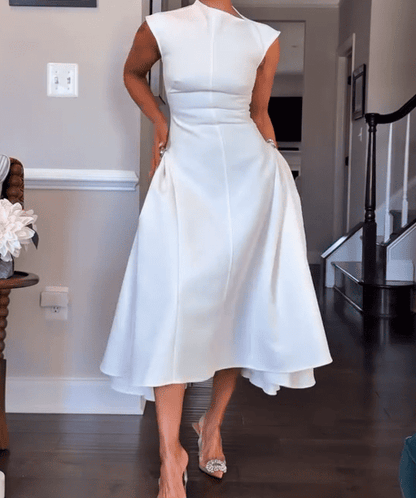 Black Sleeveless Metal Button Midi Dress