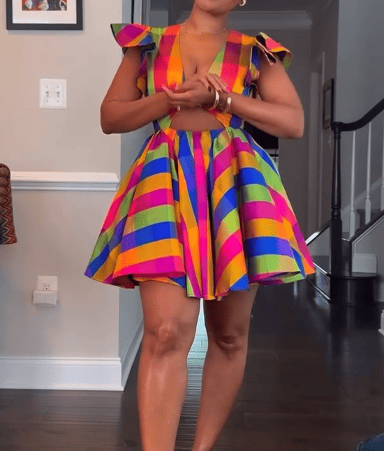 Rainbow Striped V-neck Dress