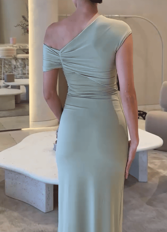 Asymmetrical Slinky Maxi Dress