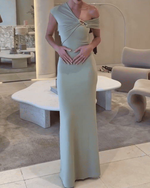 Asymmetrical Slinky Maxi Dress