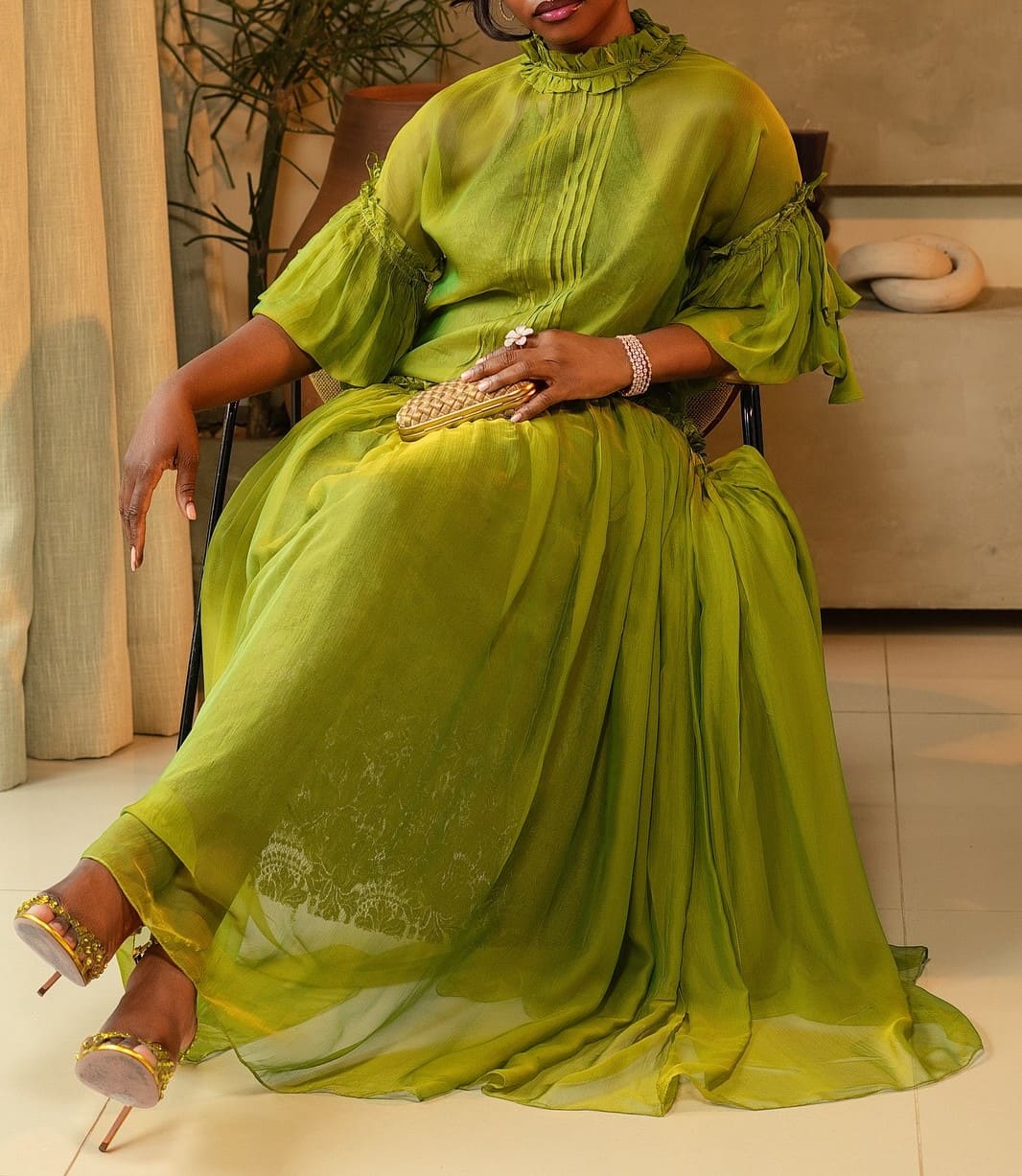 Elegant Tulle Long Sleeve Maxi Dress