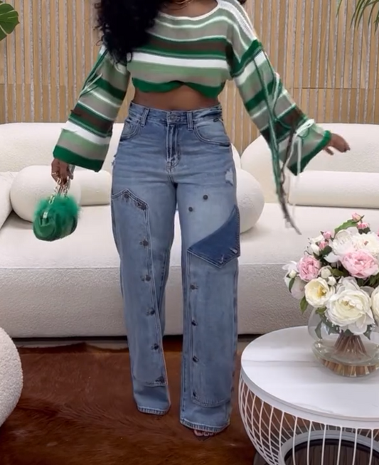 Blue Jeans with Detachable Button Patch