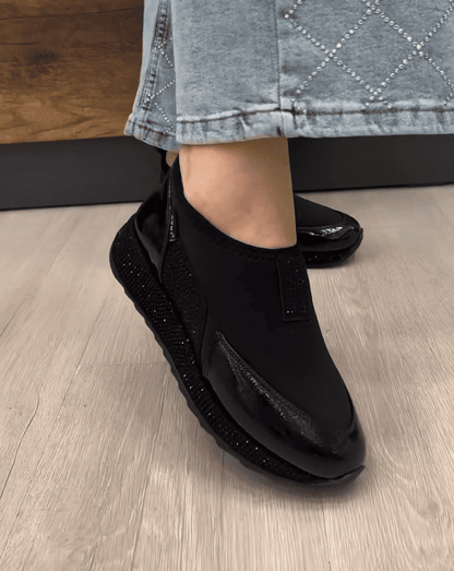 Women's rhinestone patent leather slip-on casual shoes